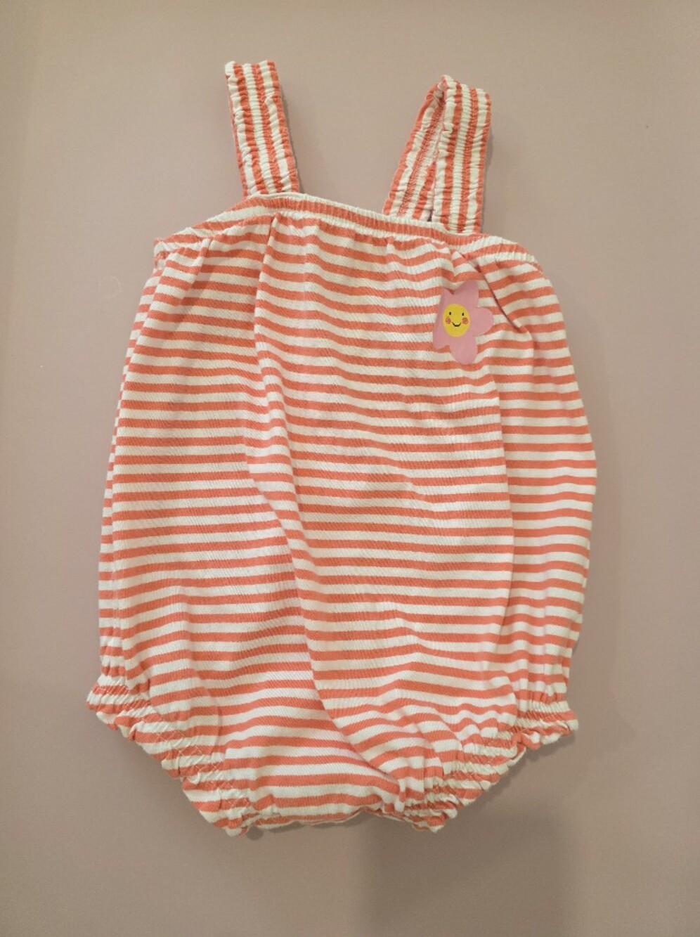 Old Navy Striped Flower Bubble Romper Shorts Orange & White 12-18M